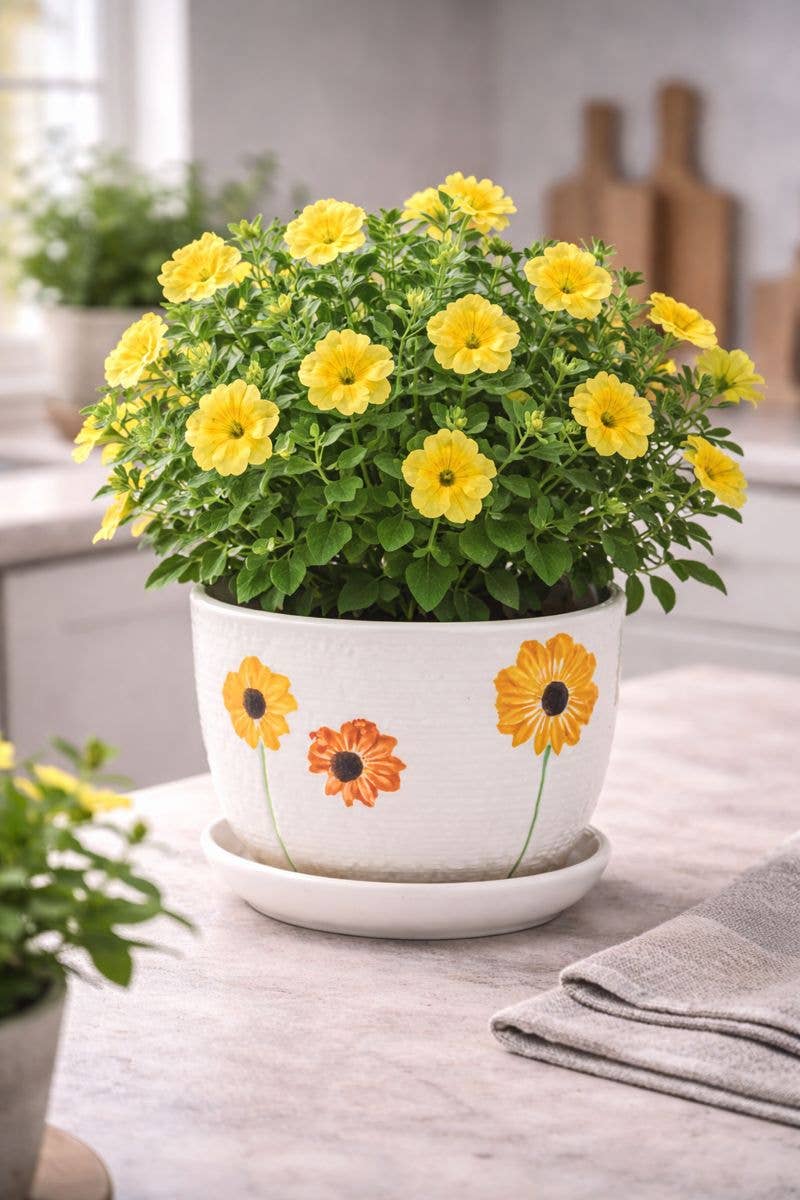 White Sunflower Planter with Saucer - #17733