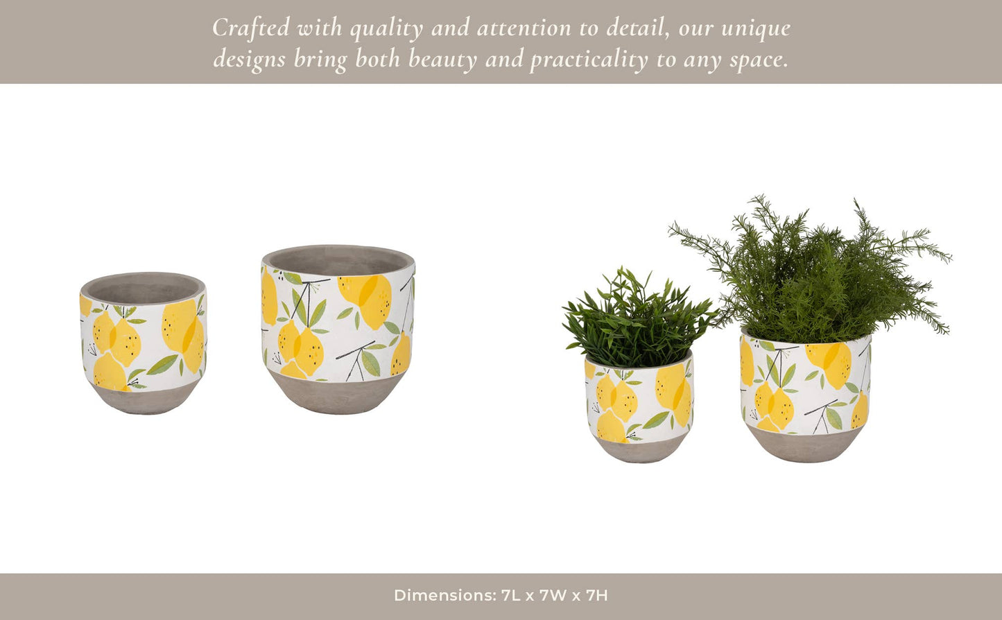 Yellow Pottery Growing Lemons Planters, 6/7 in.
