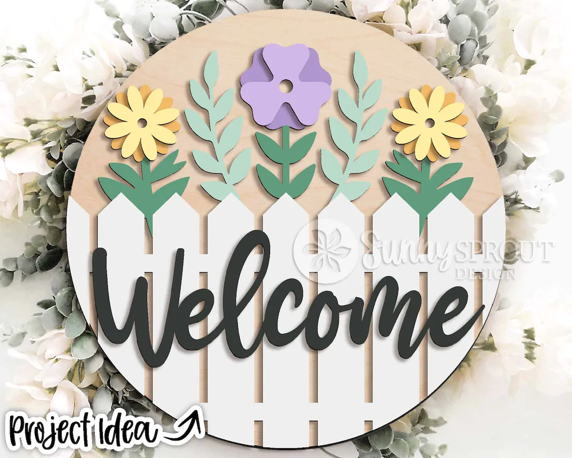 Spring- Welcome Fence and Flowers Door Hanger DiY | Wood Kit