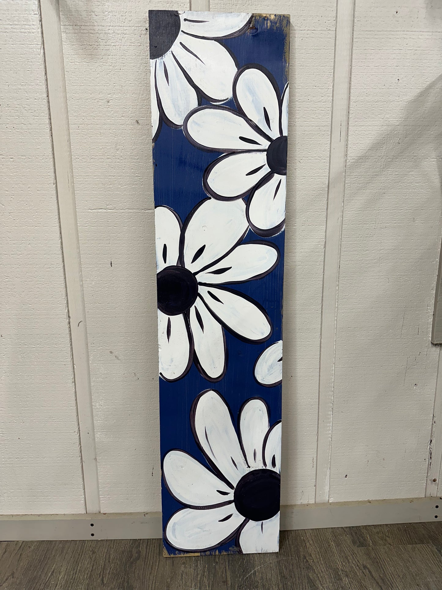 Blue and White Flower Standing Sign