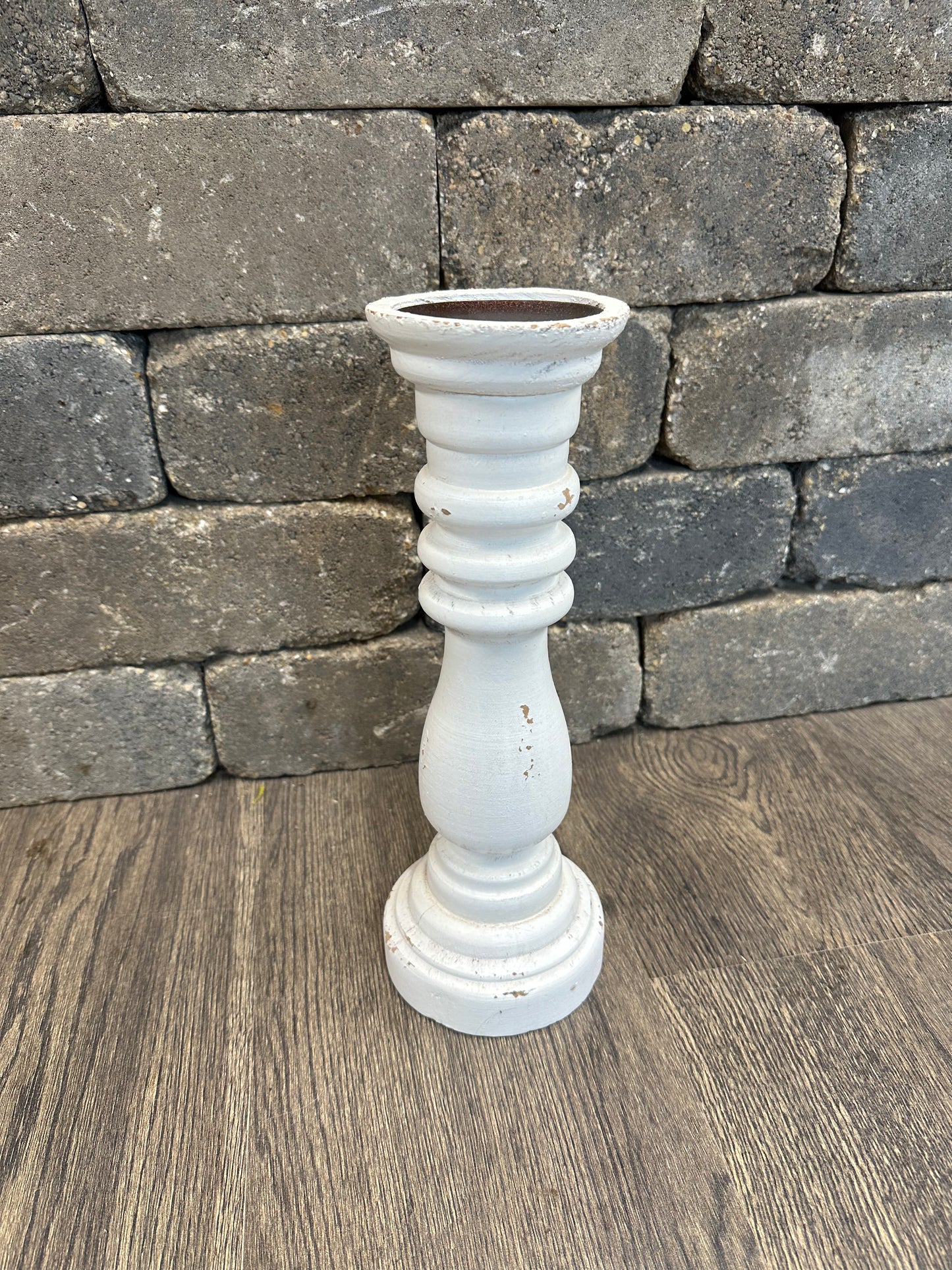 Round White Wood Candle Stand