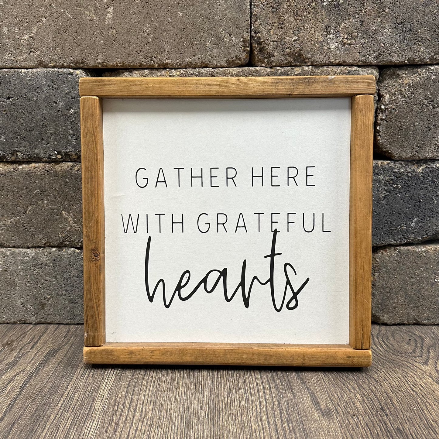Gather Here With Grateful Hearts Wood Framed Sign