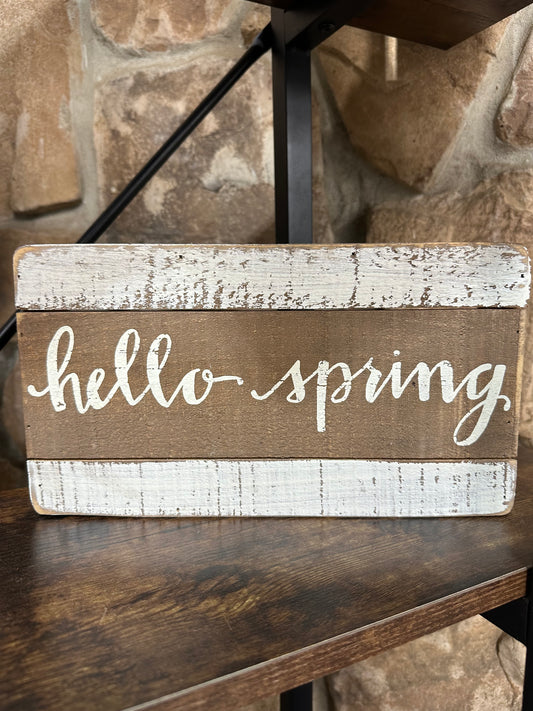 Hello Spring White Stripe Sign