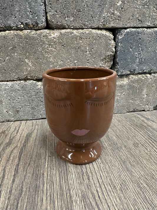 Brown Planter "Face"- Medium