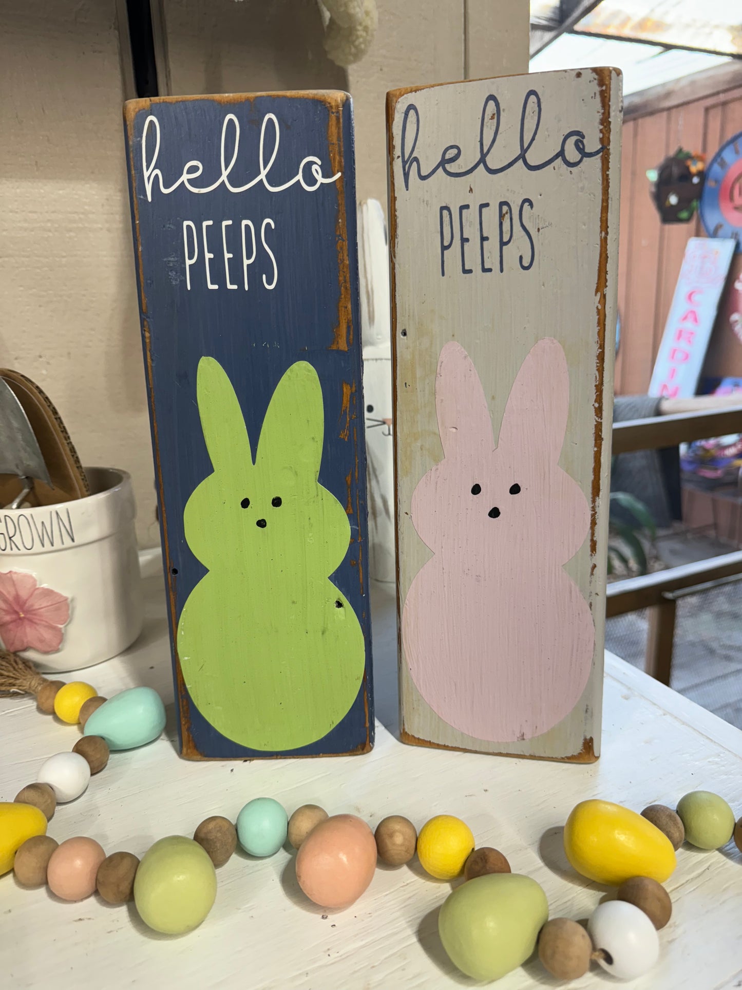 Hand Crafted Hello Peeps Wood Sign