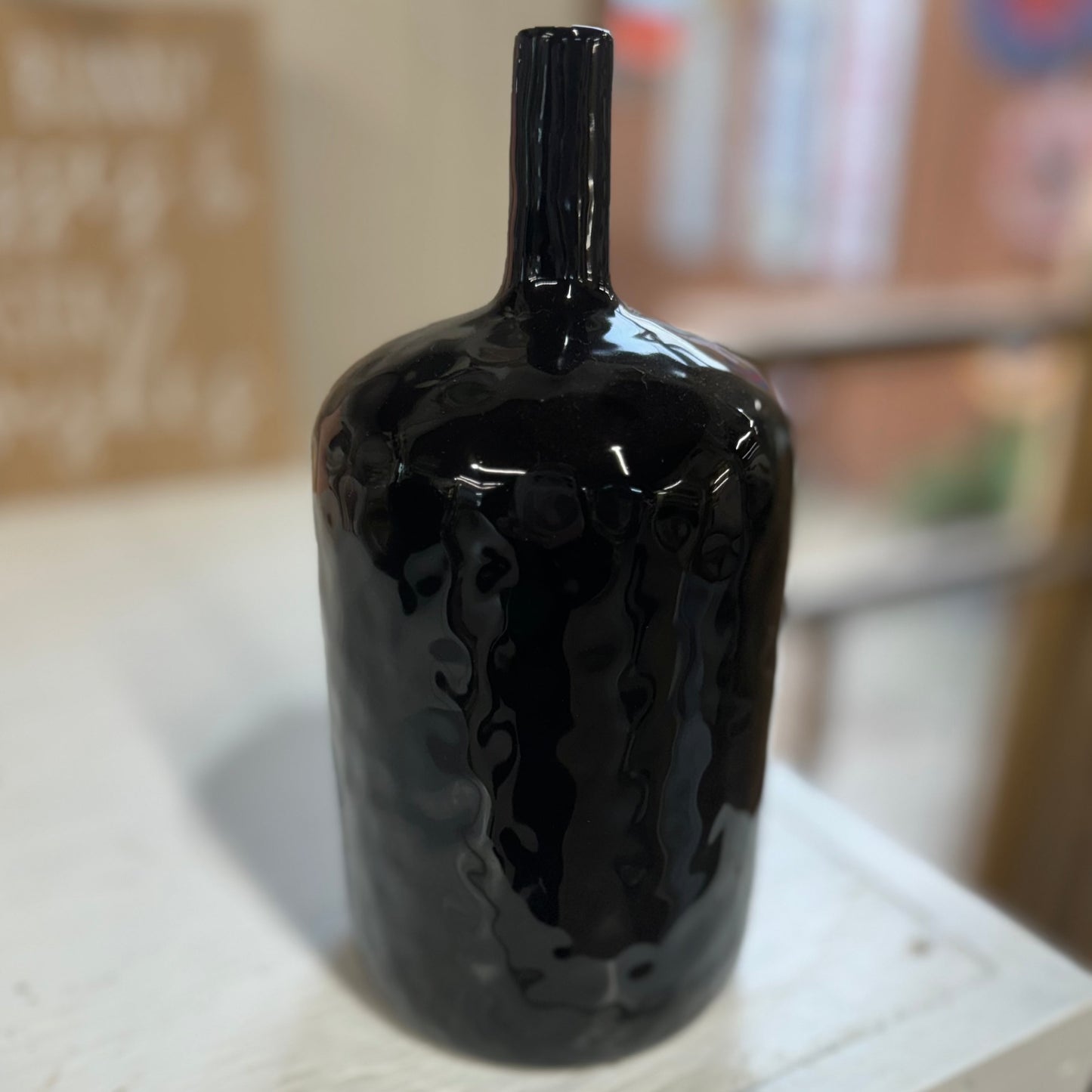 Black Hammered Glass Vase
