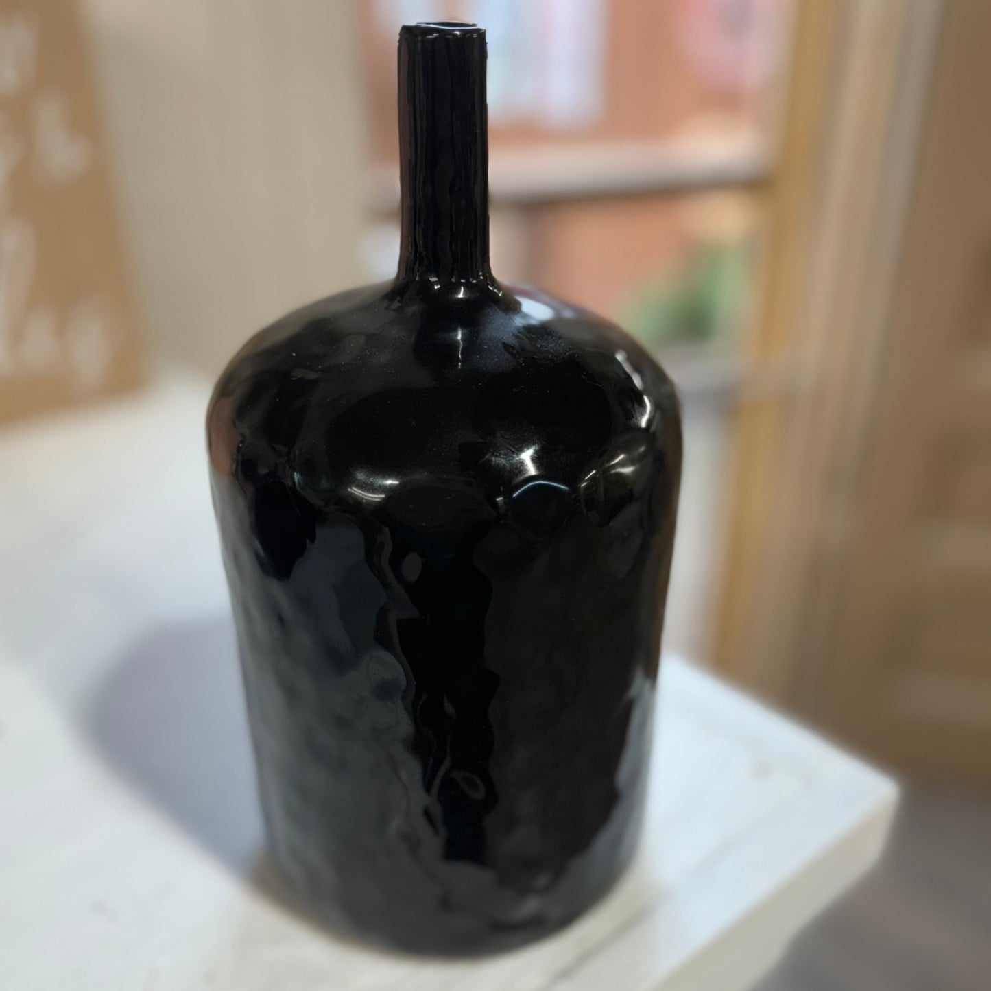 Black Hammered Glass Vase