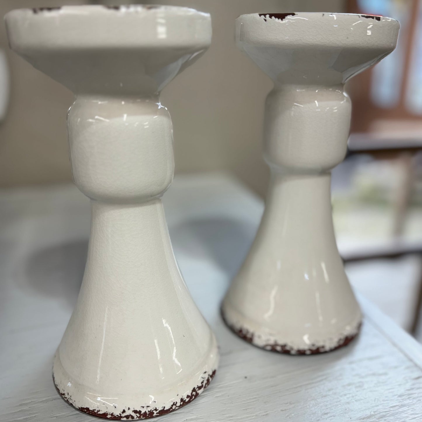 Distressed White Candle Stand