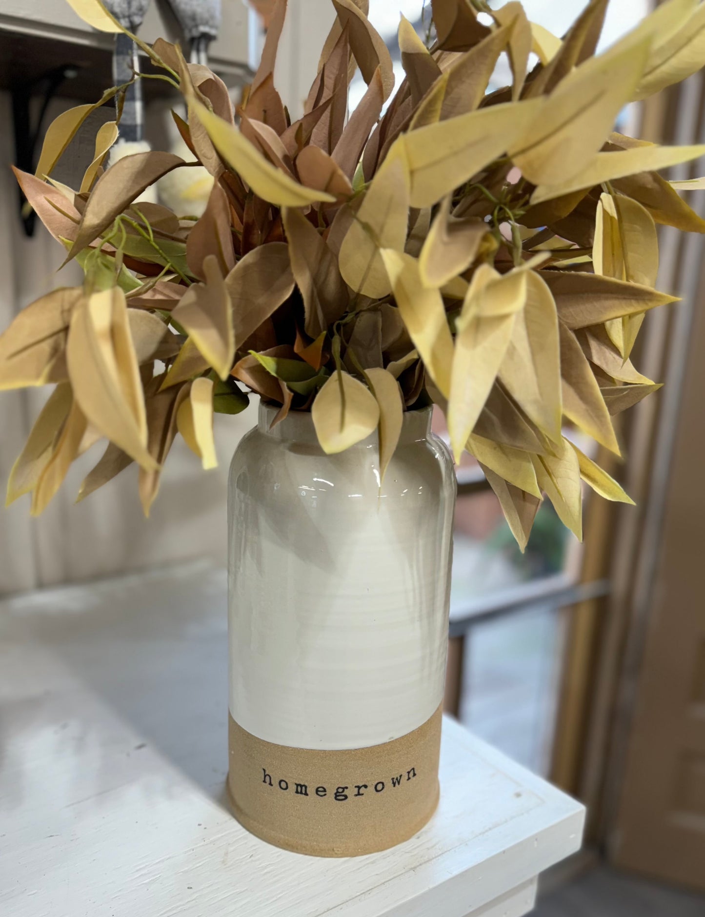White & Tan Homegrown Vase