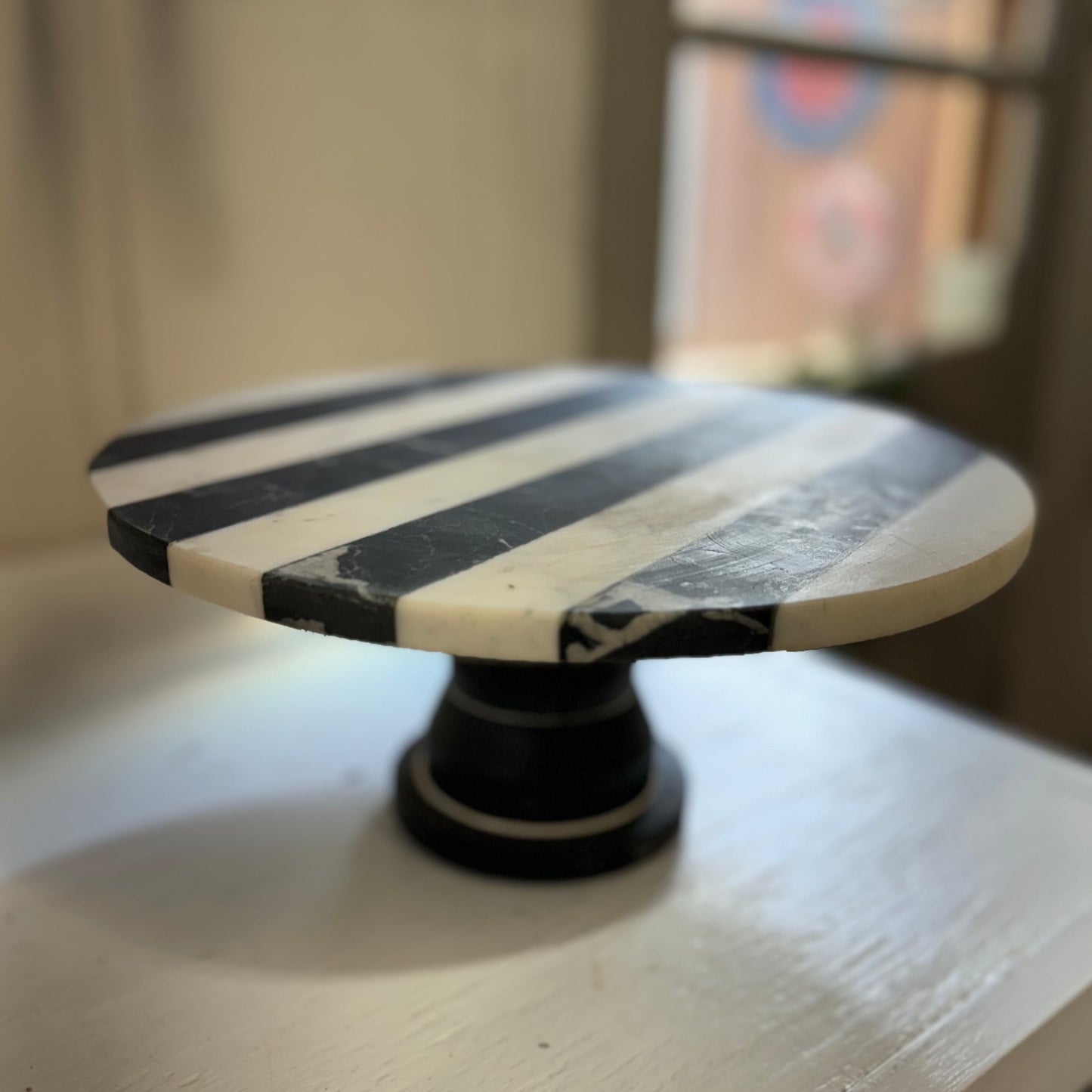Black & White Striped Marble Cake or Plant Stand