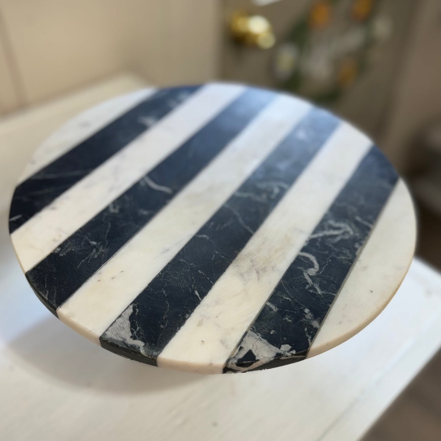 Black & White Striped Marble Cake or Plant Stand