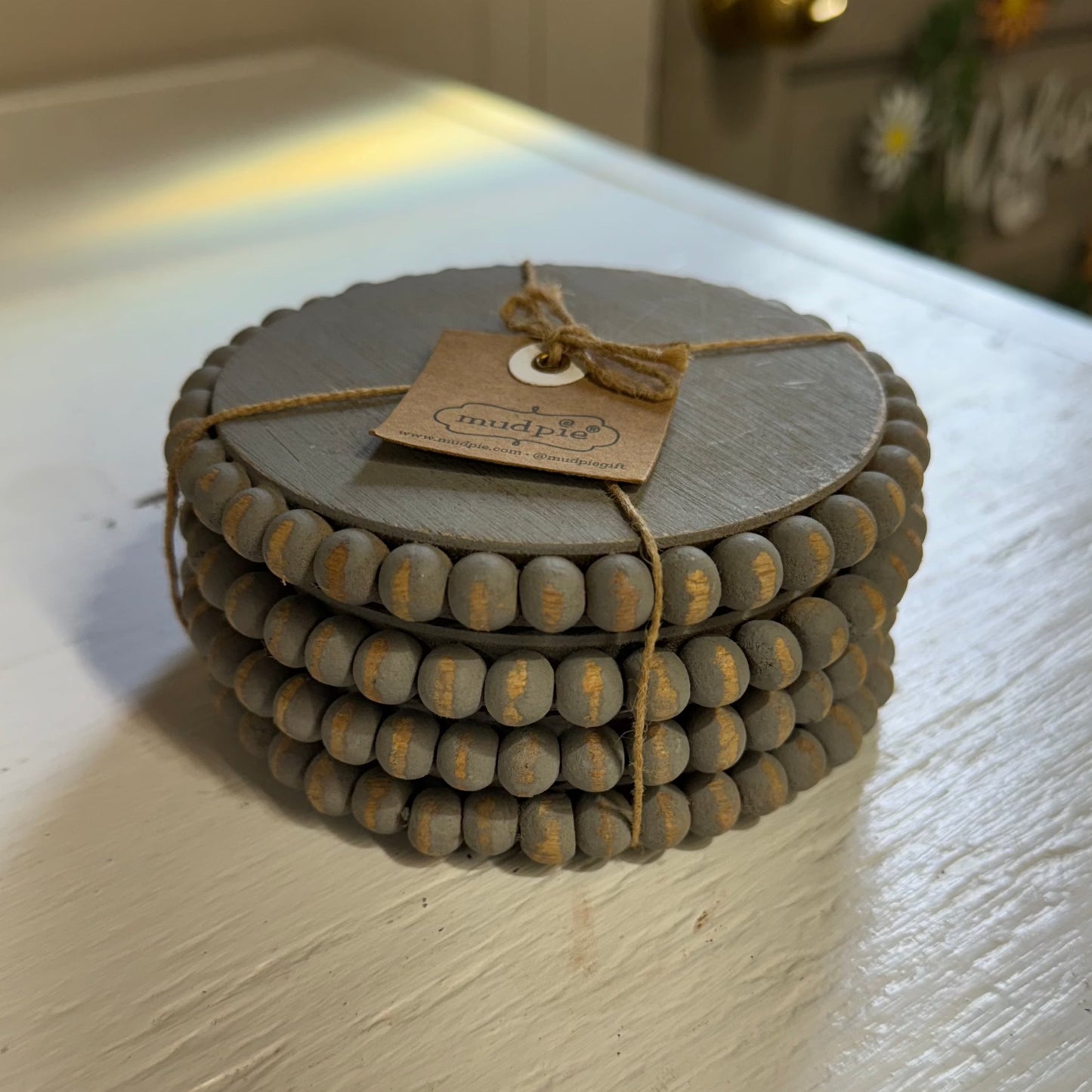 Gray Beaded Accent Coaster Set