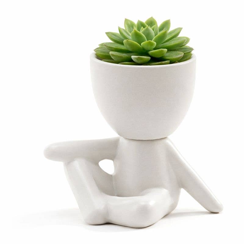 White Sitting Figure Planter - Playful Accent Item #22278