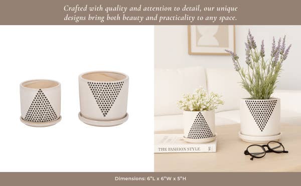White Ceramic Triangle Dot Planter, 6/8 in.