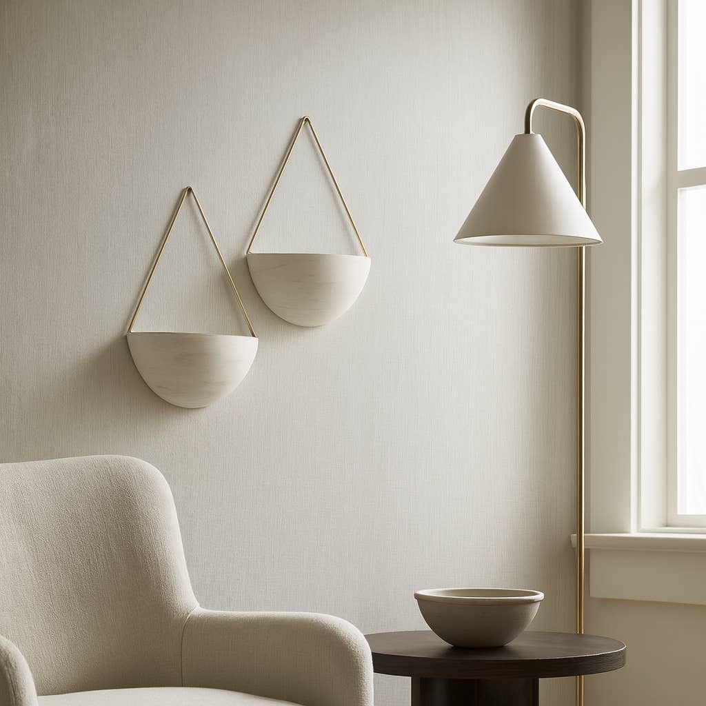 Wall Planters - White Metal Half Moon, 10/12 in.