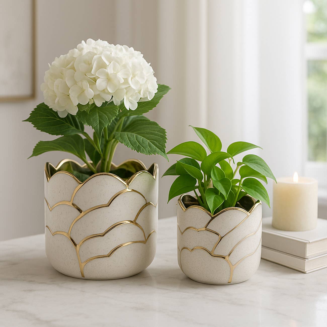Ivory/Gold Resin Cloud Planters, 6/7 in.