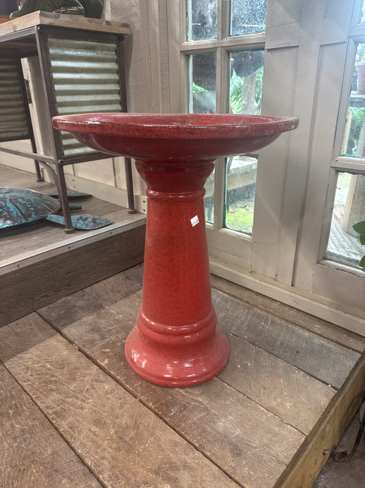 Red Ceramic Bird Bath