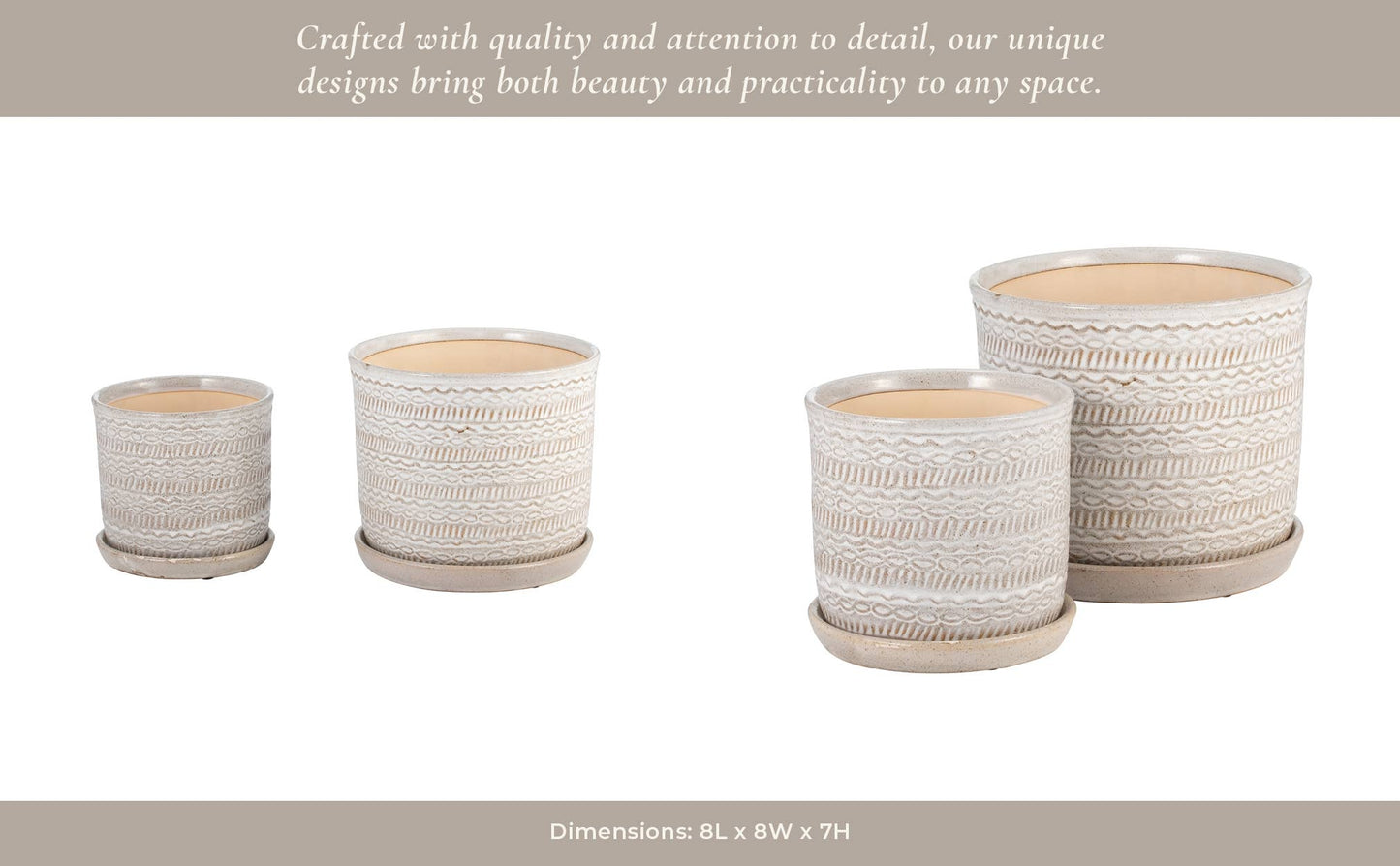 Ivory Round Tribal Planter With Saucer, 6/8 in.