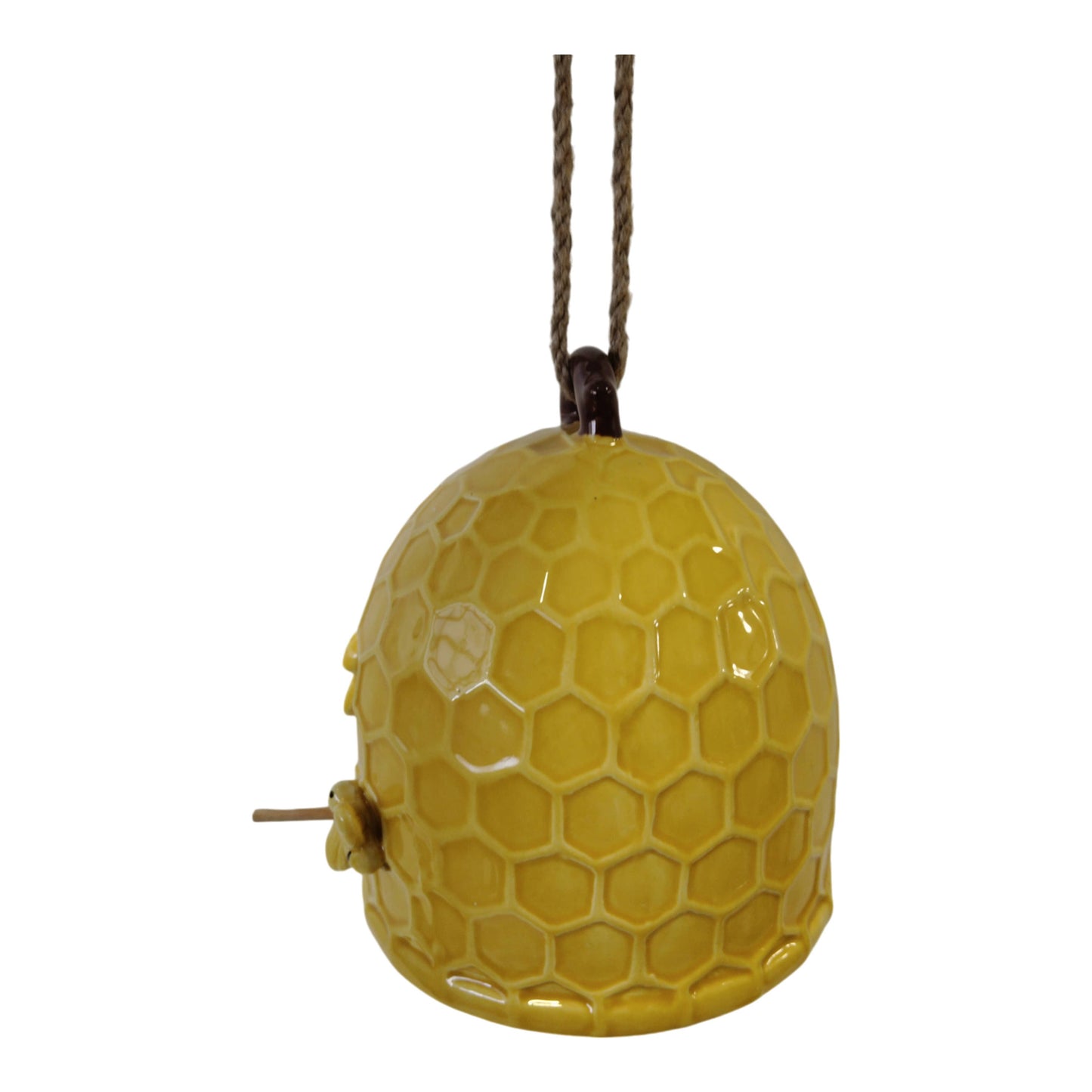 6 in. Yellow Stoneware Honeycomb Bird Feeder