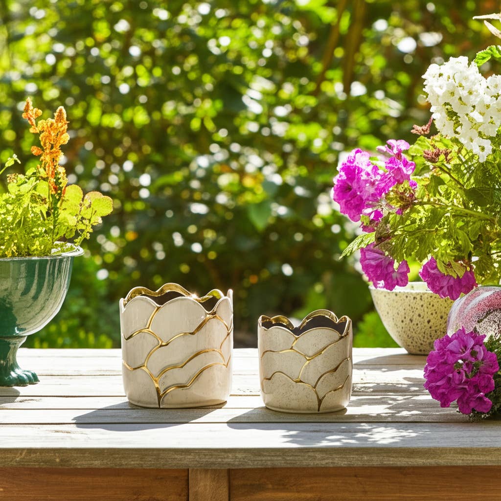 Ivory/Gold Resin Cloud Planters, 6/7 in.