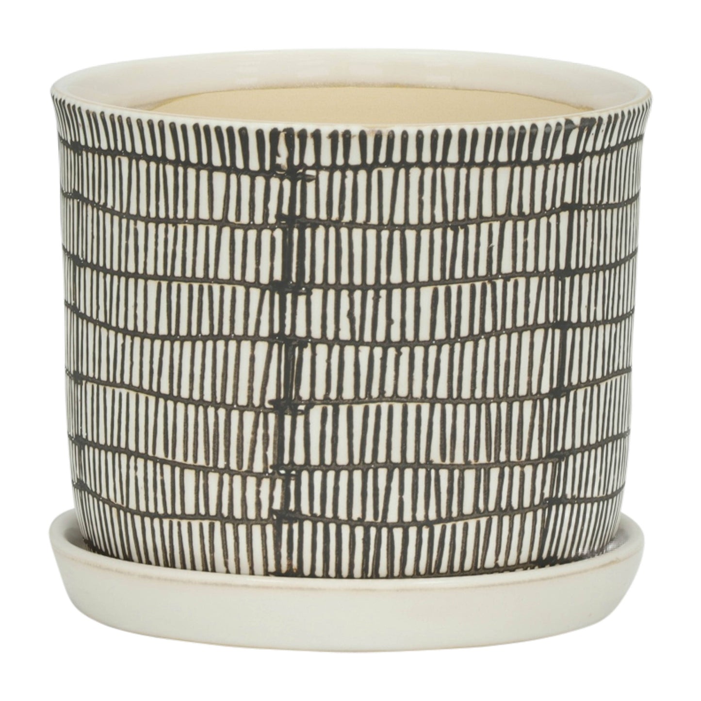 Planters Set of 2 - Ivory Ceramic Line with Saucer, 6/8 in.