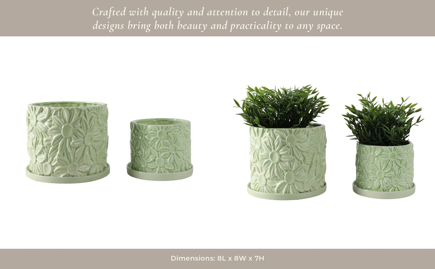 Green 6/8 in. Ceramic Daisy Flower Planter