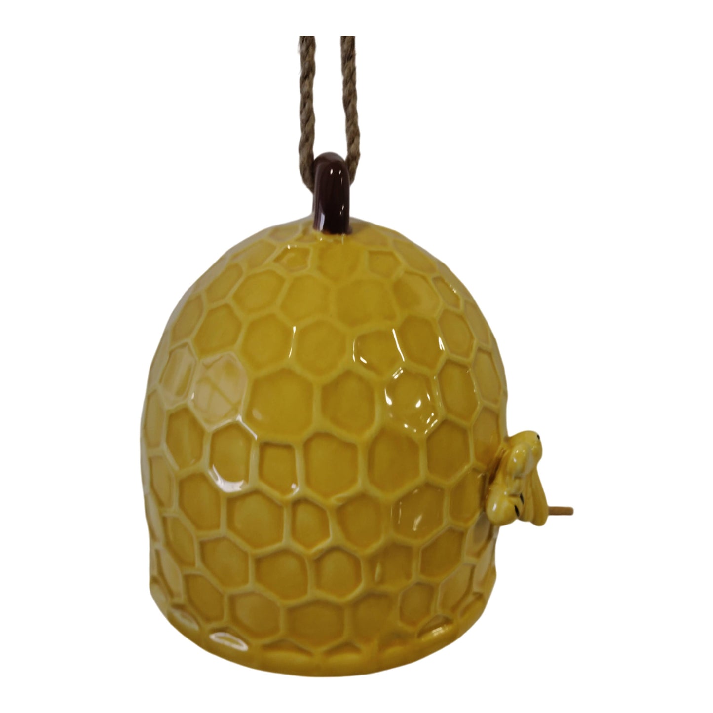 6 in. Yellow Stoneware Honeycomb Bird Feeder