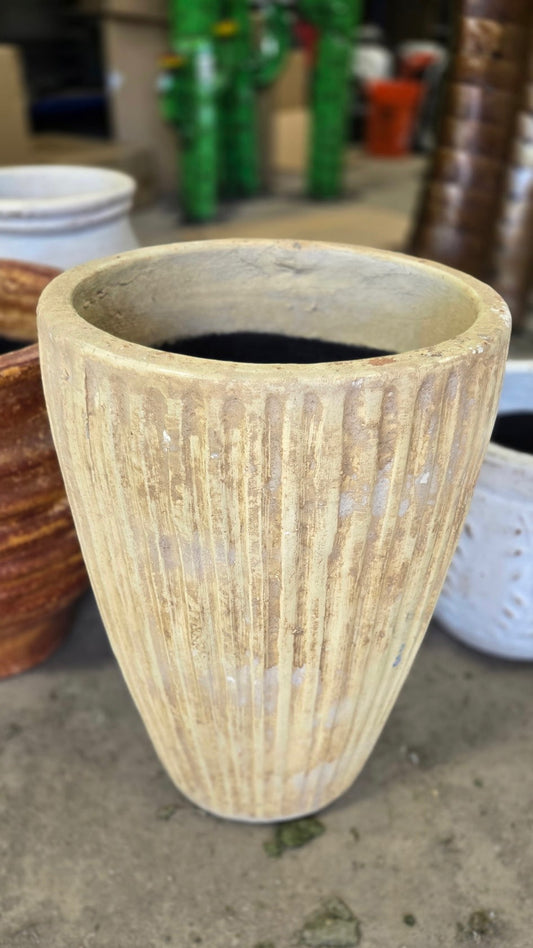 Tall Cream/White Striped Pot