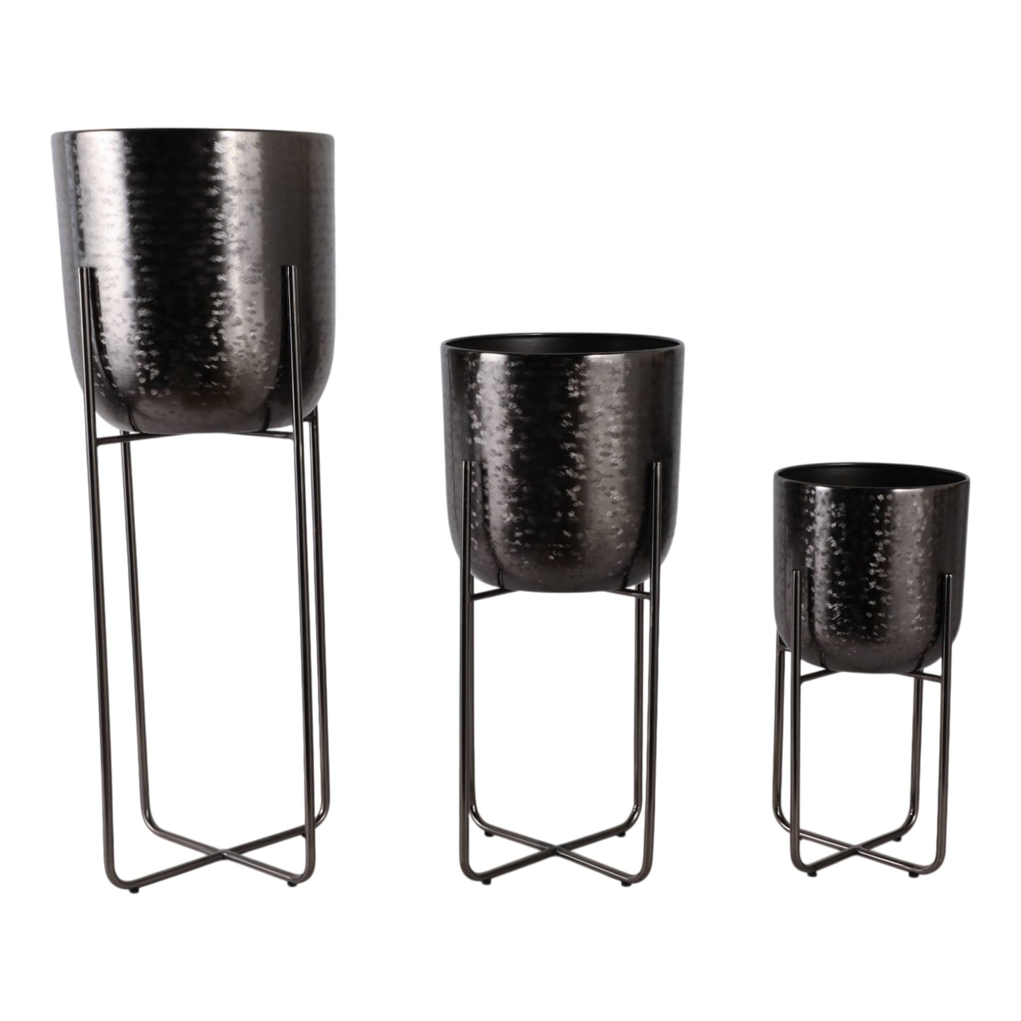 Metal Etched Stand Planters - Black, 7/9/10 in.