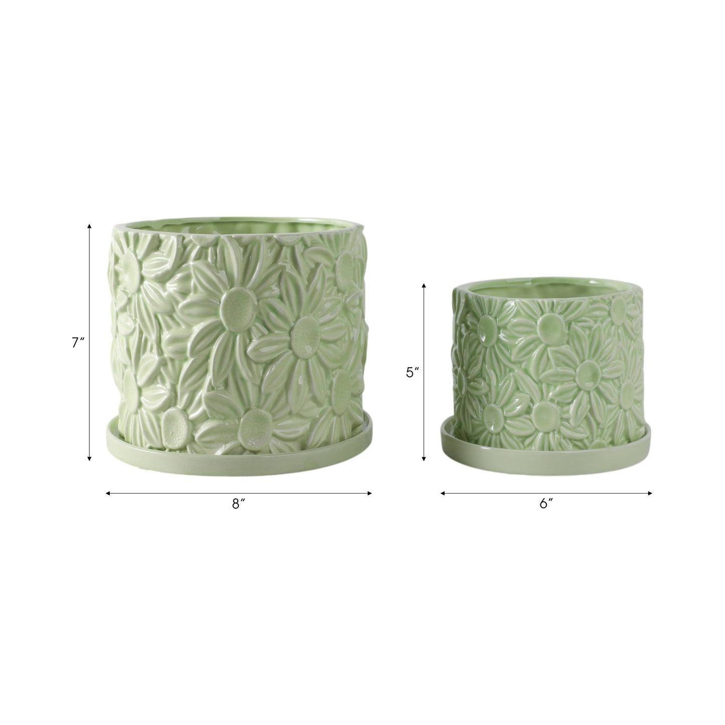 Green 6/8 in. Ceramic Daisy Flower Planter