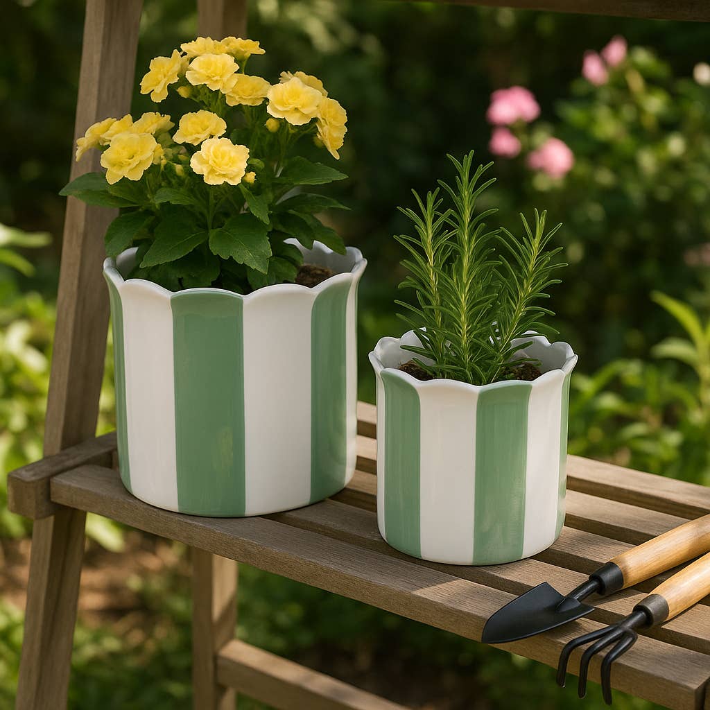 Green/White Ceramic Striped