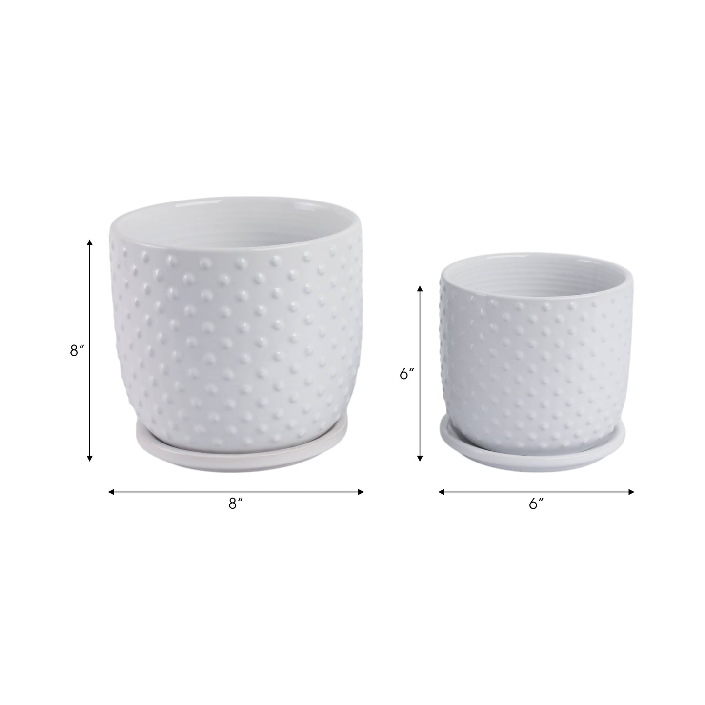 White 6/8 in. Ceramic Tiny Dots Saucer Planters