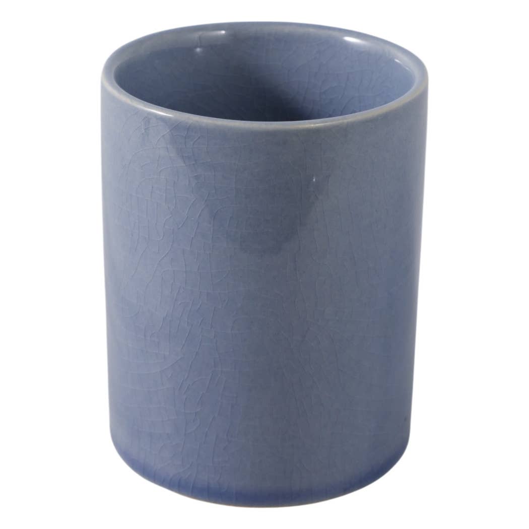 Pencil Cup - Blue Ceramic Decorative Flower Applique, 4 in.