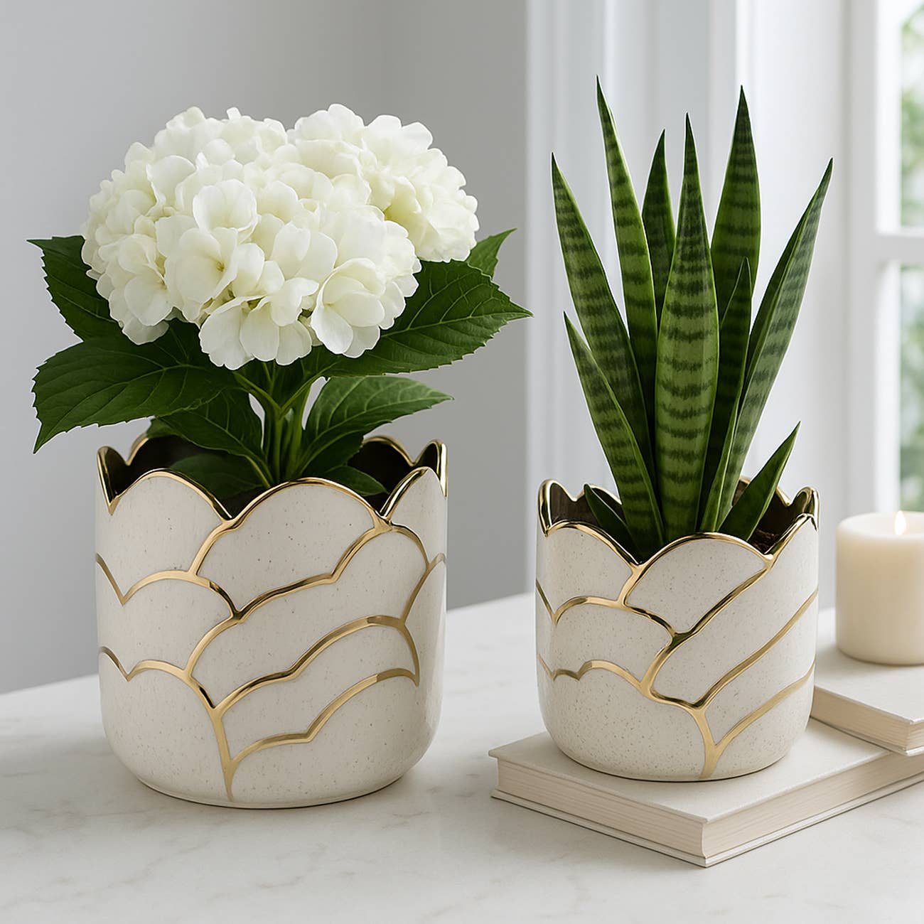 Ivory/Gold Resin Cloud Planters, 6/7 in.