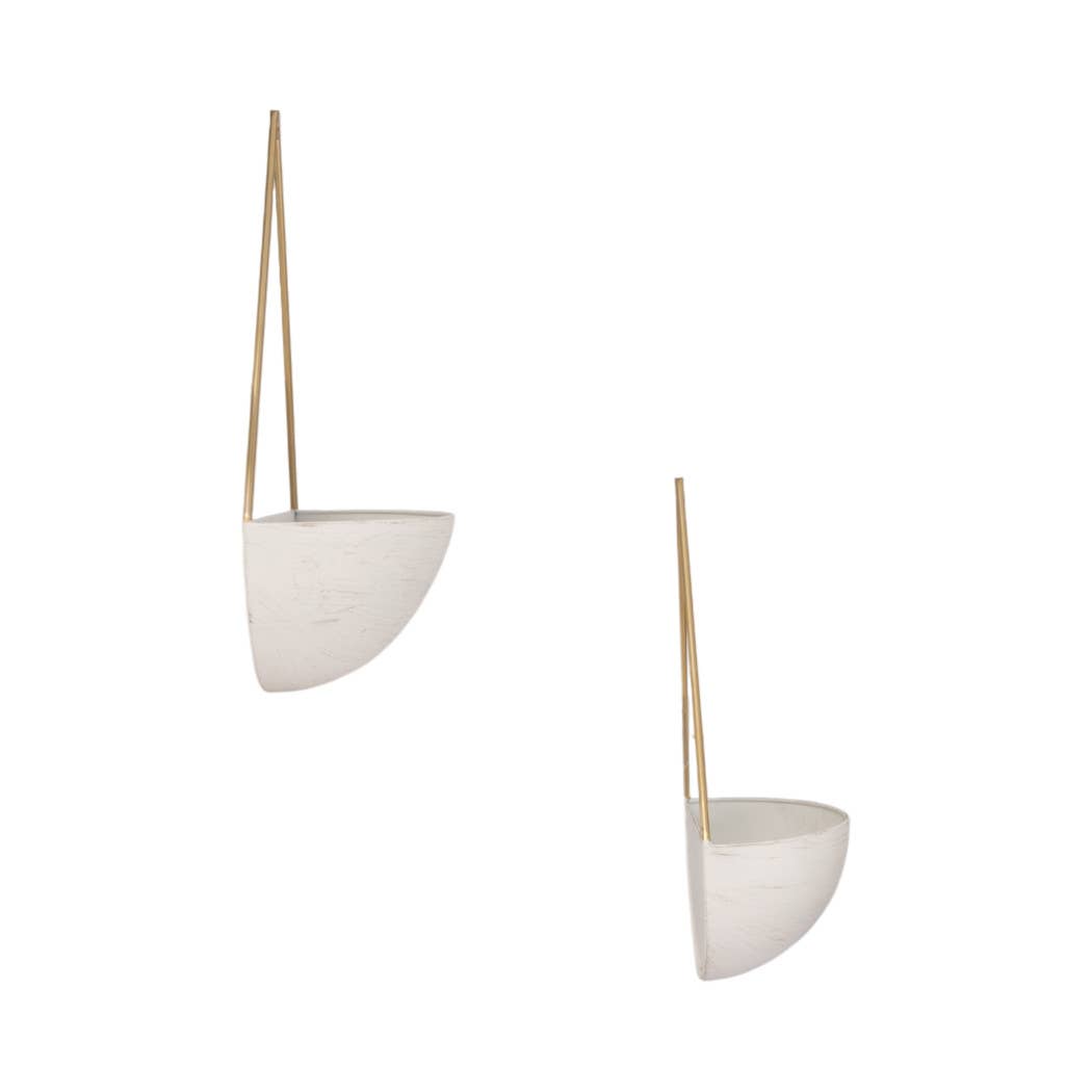 Wall Planters - White Metal Half Moon, 10/12 in.