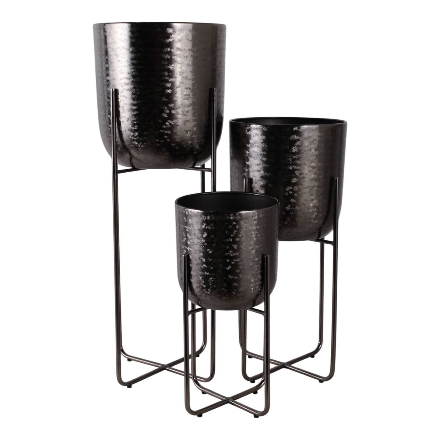 Metal Etched Stand Planters - Black, 7/9/10 in.