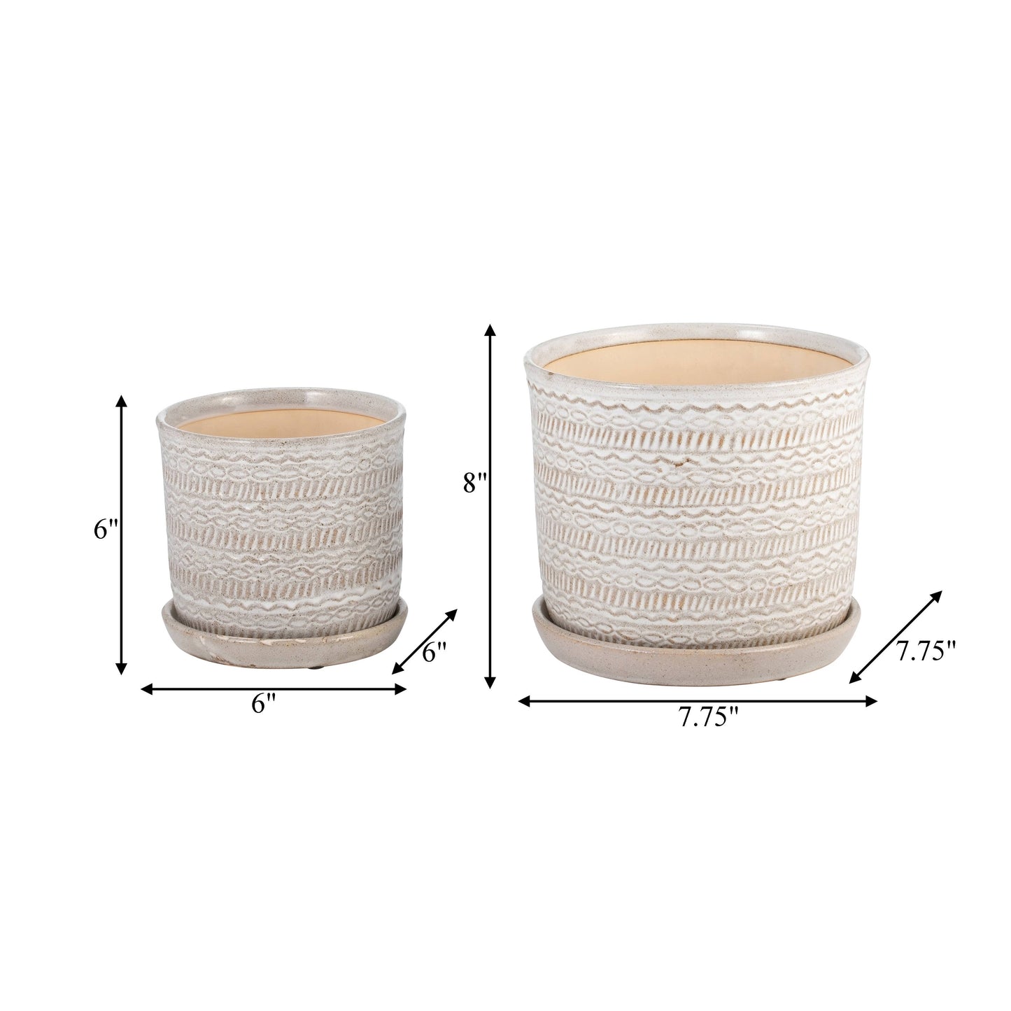 Ivory Round Tribal Planter With Saucer, 6/8 in.