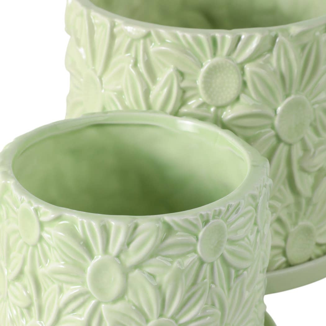Green 6/8 in. Ceramic Daisy Flower Planter