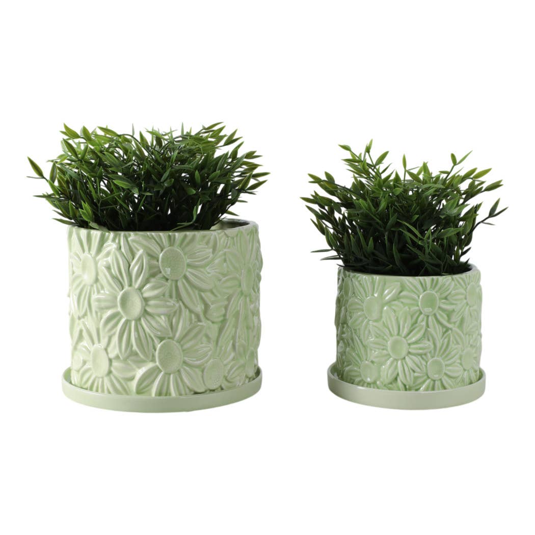 Green 6/8 in. Ceramic Daisy Flower Planter