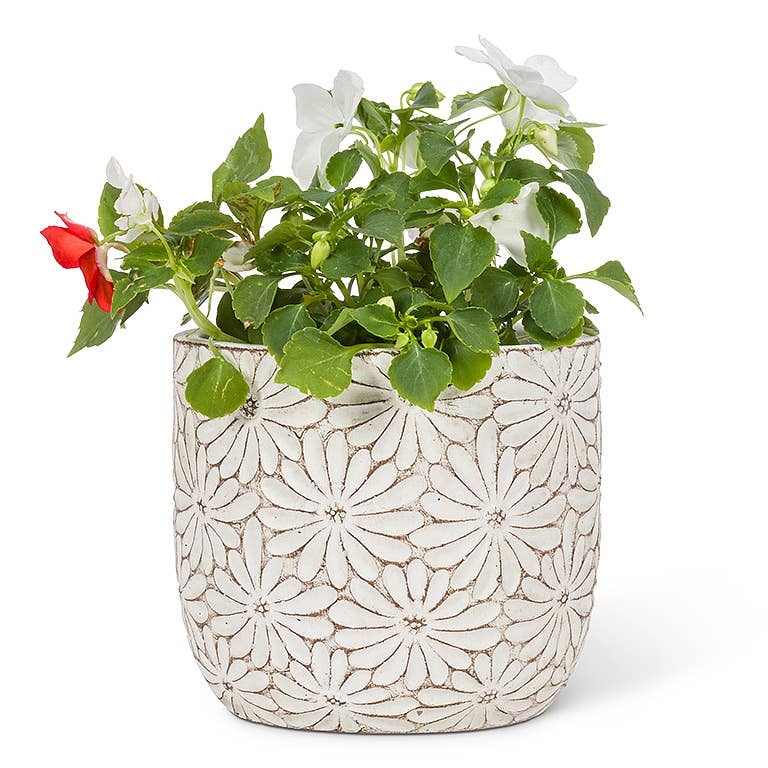 Md Wht Daisy Round Planter-4.5" H