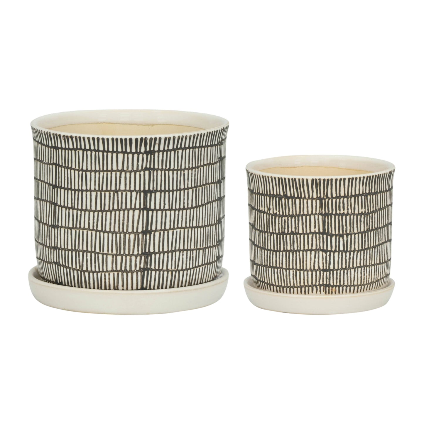 Planters Set of 2 - Ivory Ceramic Line with Saucer, 6/8 in.