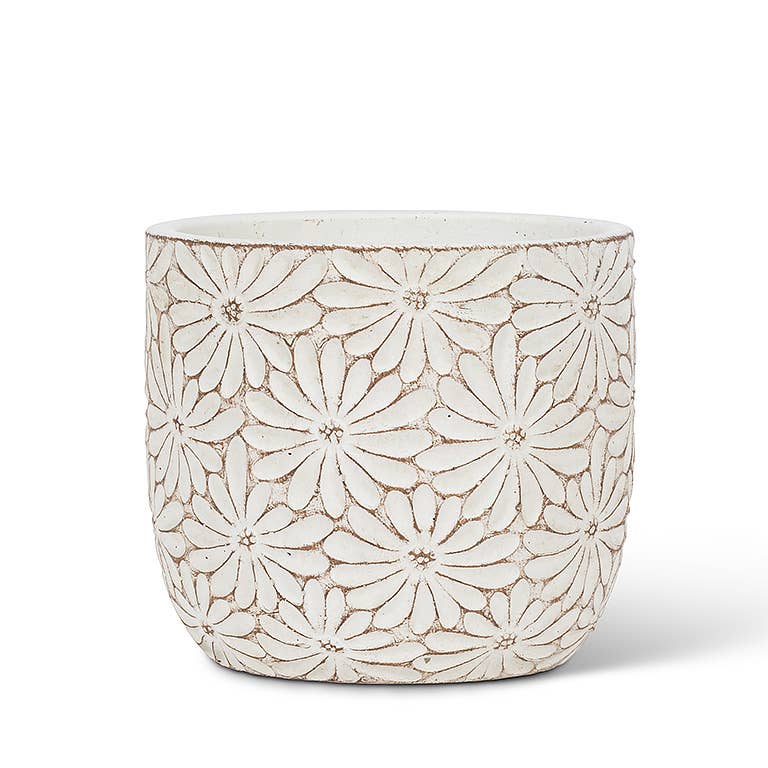 Md Wht Daisy Round Planter-4.5" H