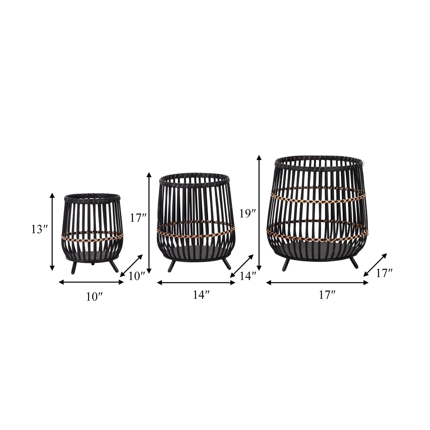 Black Bamboo Wood Footed Planters 10/14/17 in.