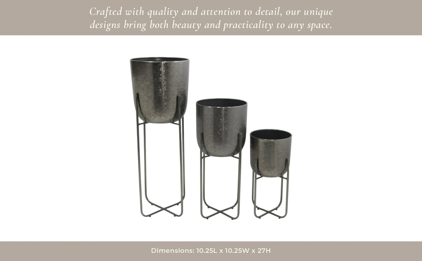 Metal Etched Stand Planters - Black, 7/9/10 in.