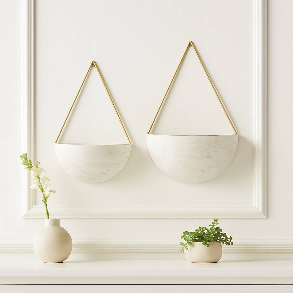 Wall Planters - White Metal Half Moon, 10/12 in.