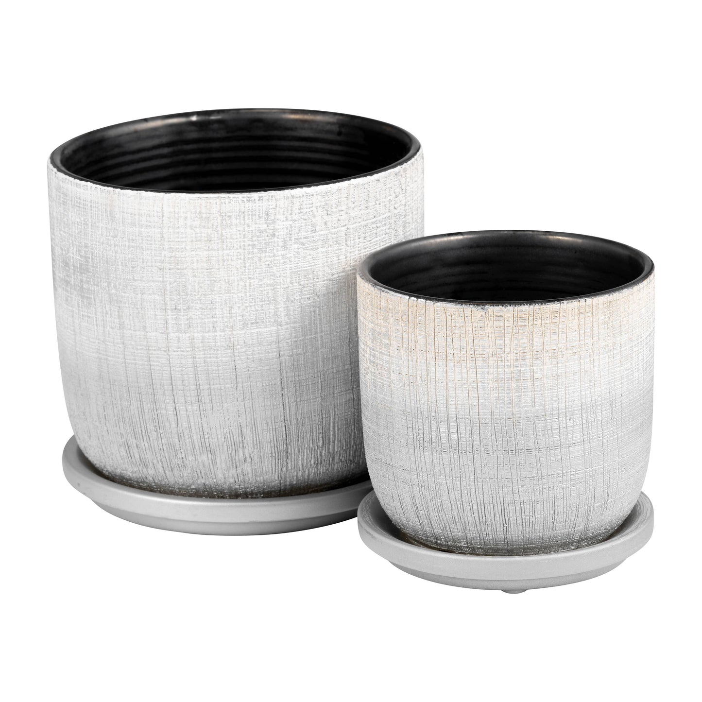 Silver Ceramic Textured Saucer Planters, 5/6 in.