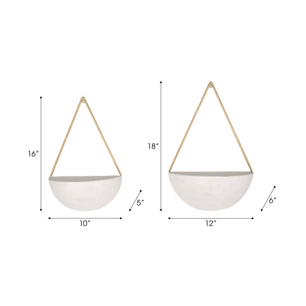 Wall Planters - White Metal Half Moon, 10/12 in.