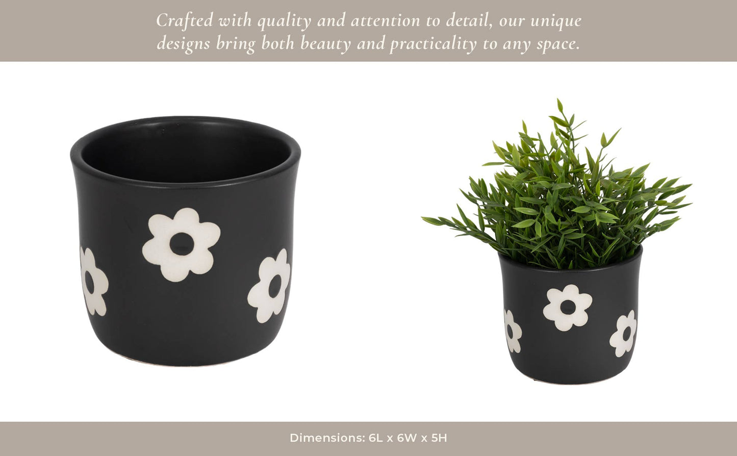 6 in. Black/White Flower Power Planter