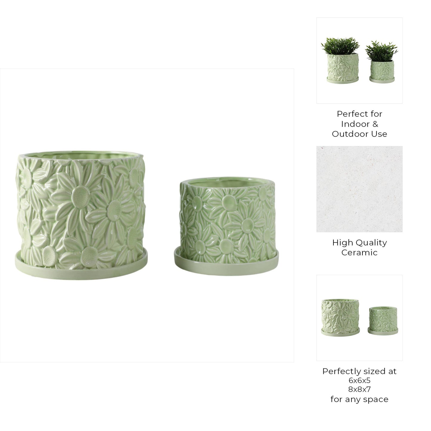 Green 6/8 in. Ceramic Daisy Flower Planter