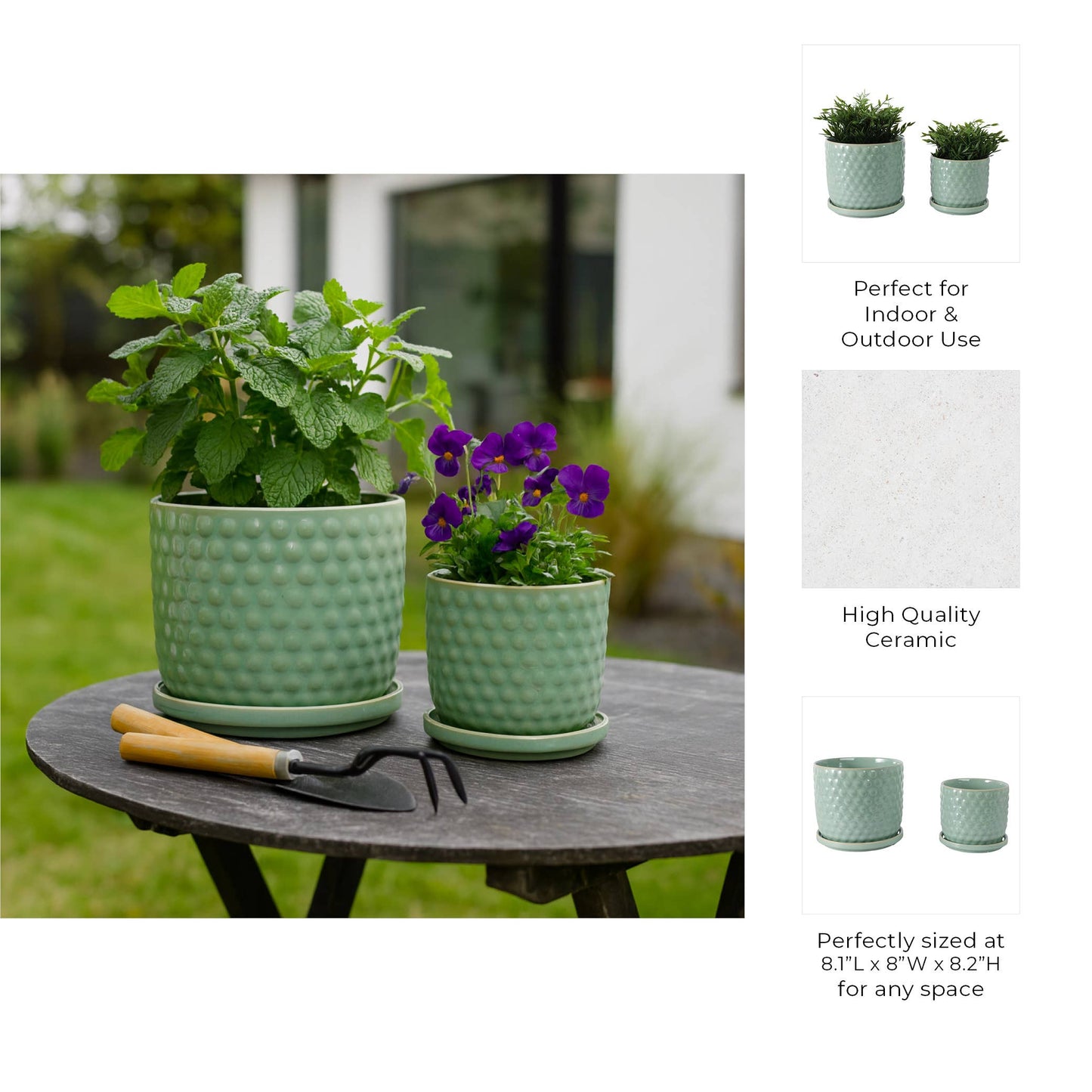 Ceramic Textured Bubble Planters - Green, 6/8 in.